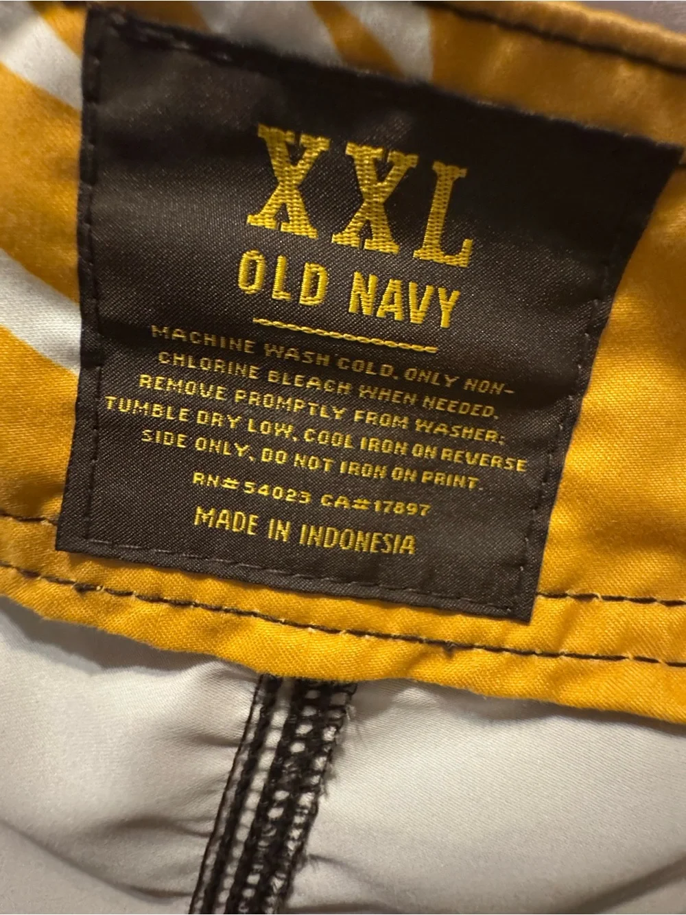 Old Navy Brown Swim Board Shorts with Yellow and Orange Stripes